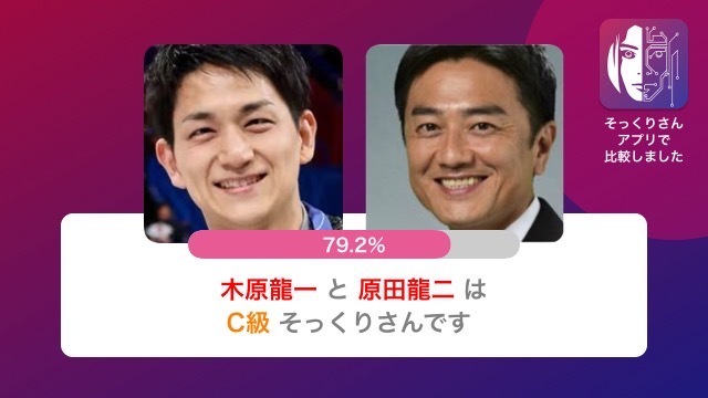 木原龍一に似てる芸能人は原田龍二さん（79.2％）